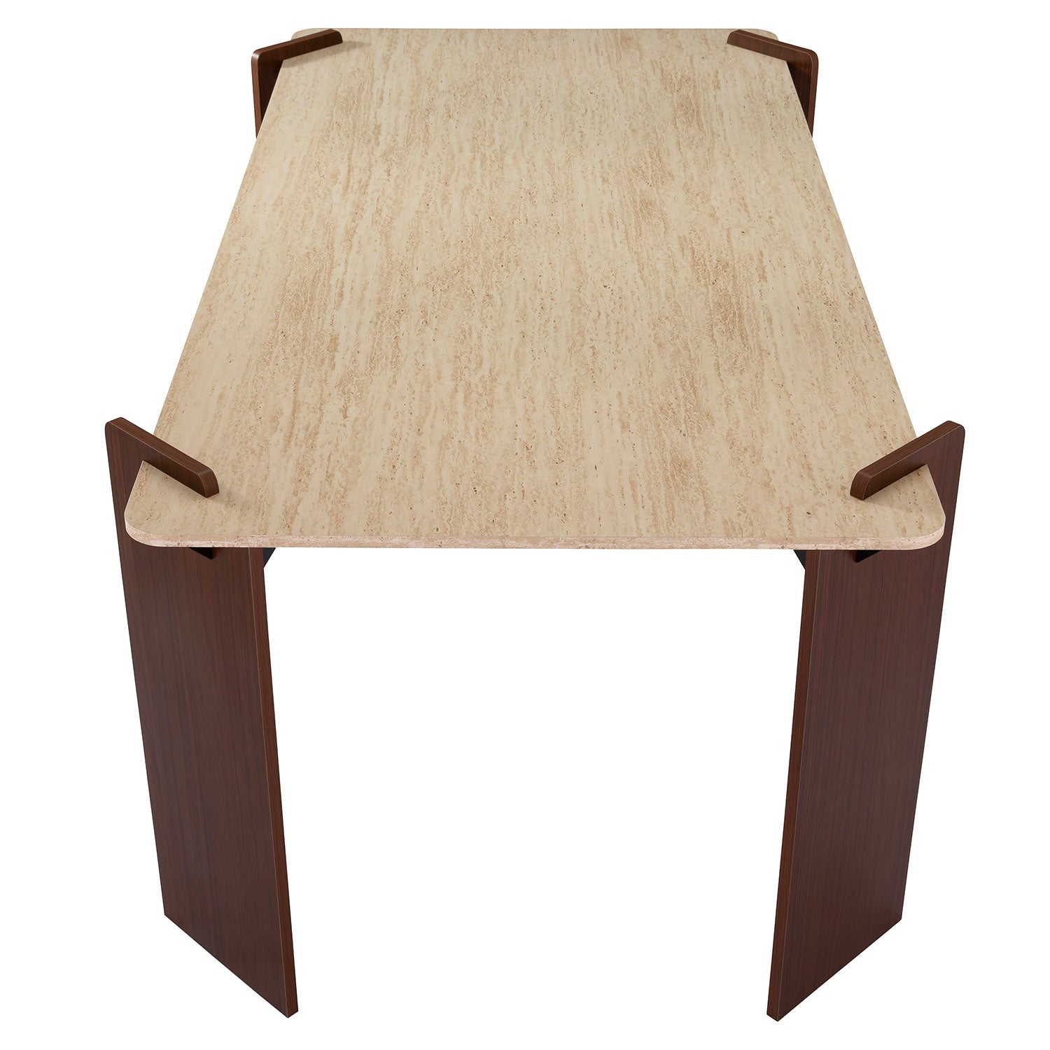 Table à manger au design Art Déco Cezanne 80x190cm Effet travertin Beige et Bois foncé