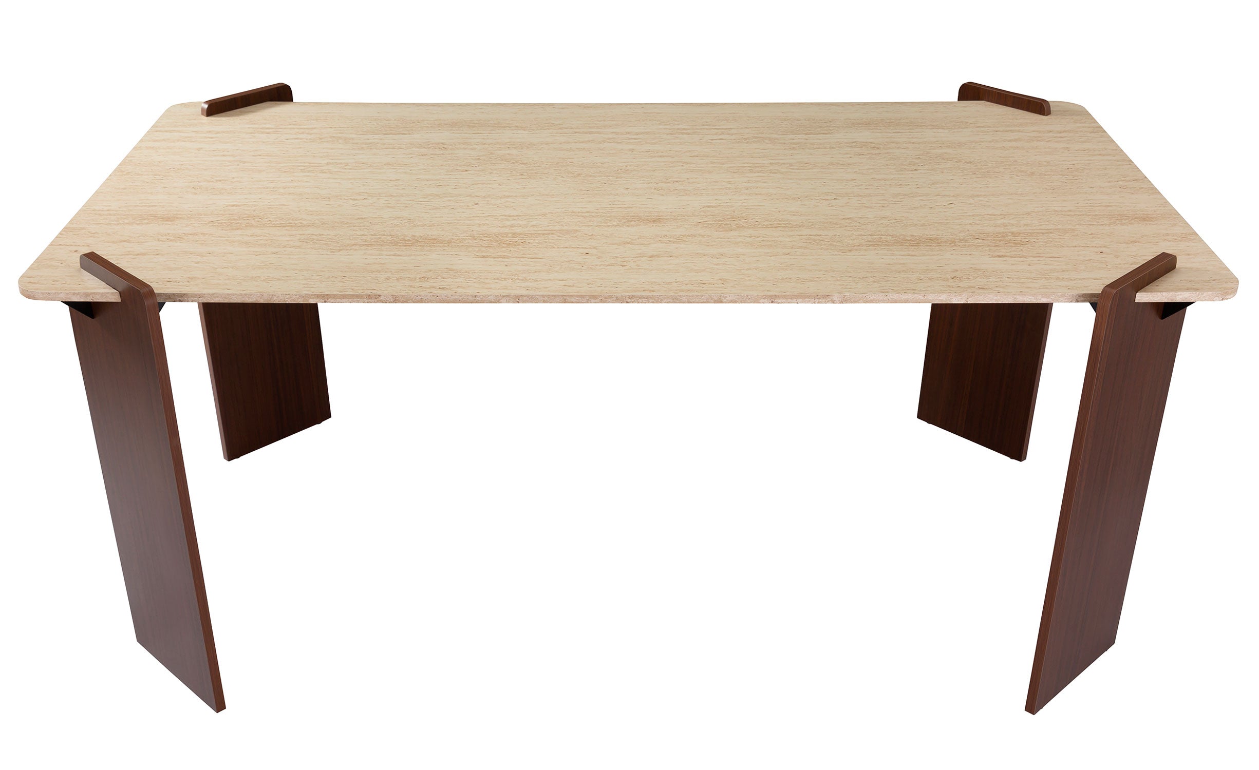Table à manger au design Art Déco Cezanne 80x190cm Effet travertin Beige et Bois foncé