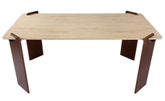 Table à manger au design Art Déco Cezanne 80x190cm Effet travertin Beige et Bois foncé