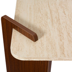 Table à manger au design Art Déco Cezanne 80x190cm Effet travertin Beige et Bois foncé