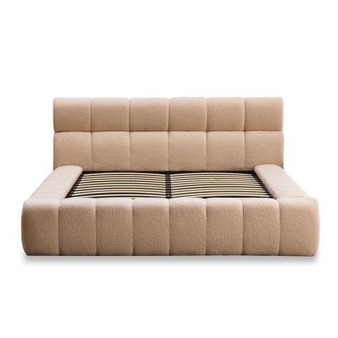 Lit-coffre Carita avec rebords matelassés 140x190cm tissu bouclette beige