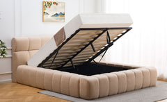 Lit-coffre Carita avec rebords matelassés 140x190cm tissu bouclette beige