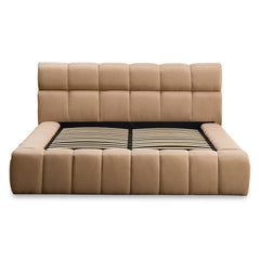Lit-coffre Carita 140x190 cm avec rebords matelassés en tissu beige