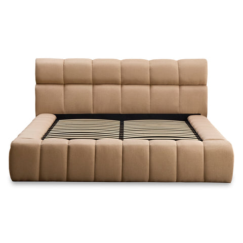 Lit coffre matelassé Carita 180x200cm tissu beige