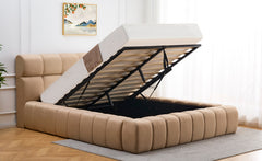 Lit-coffre Carita 140x190 cm avec rebords matelassés en tissu beige