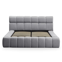 Lit-coffre Carita avec rebords matelassés 140x190cm tissu gris foncé