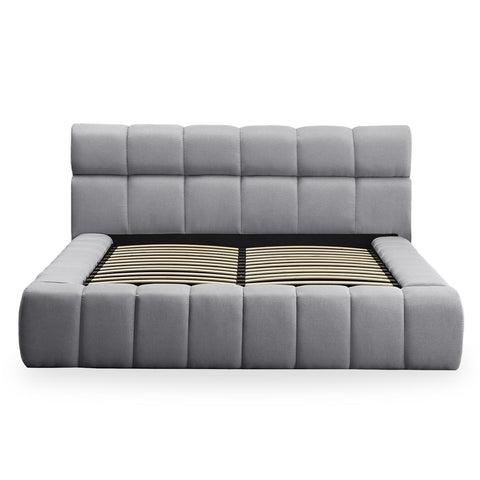 Lit-coffre Carita avec rebords matelassés en tissu gris foncé 180x200cm