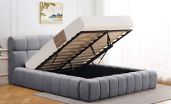 Lit-coffre Carita avec rebords matelassés 140x190cm tissu gris foncé