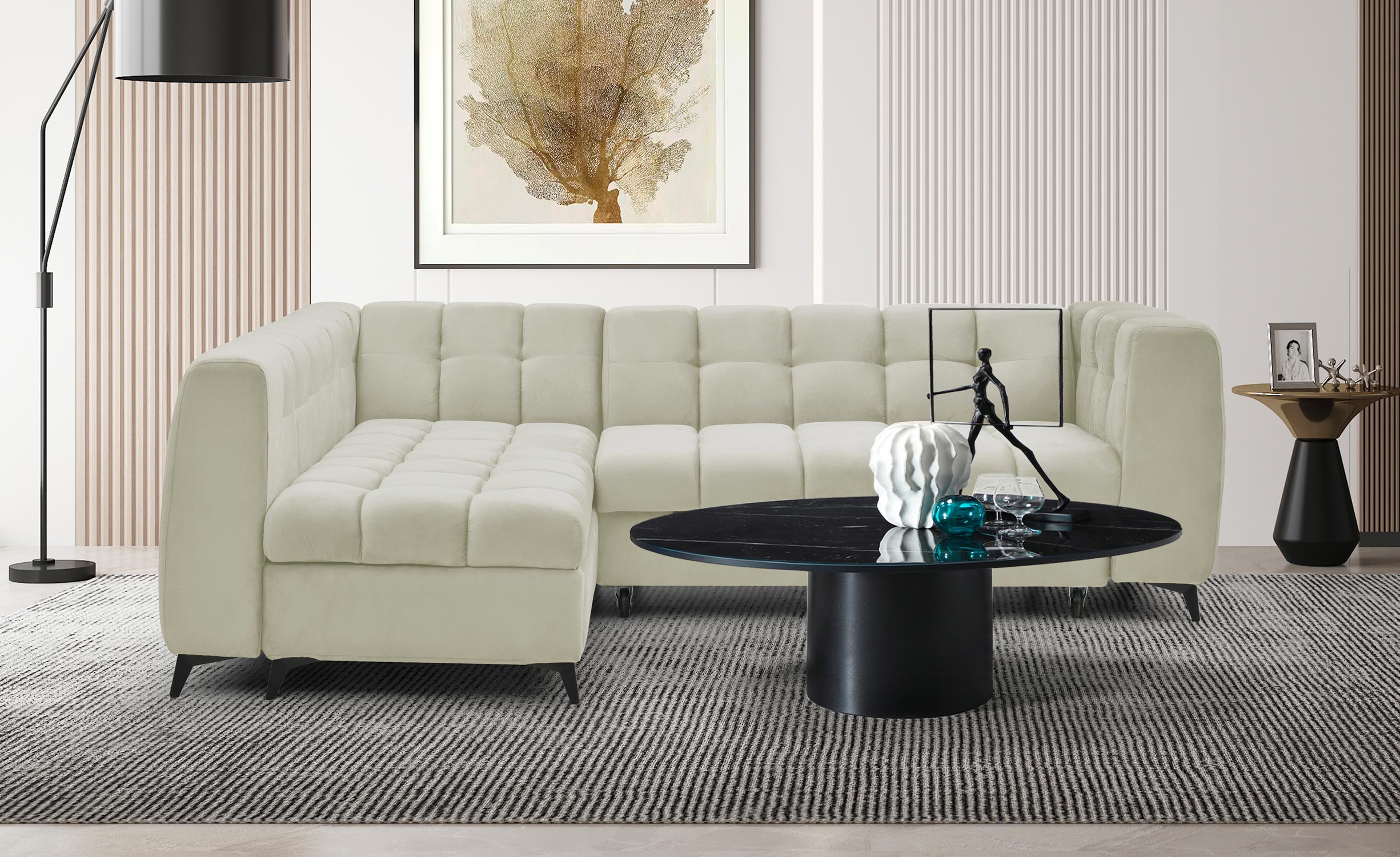 Canapé d'angle convertible Chessy Velours Beige