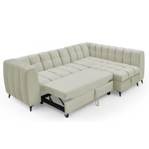Canapé d'angle Ciona convertible en velours beige