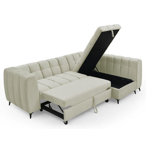 Canapé d'angle Ciona convertible en velours beige