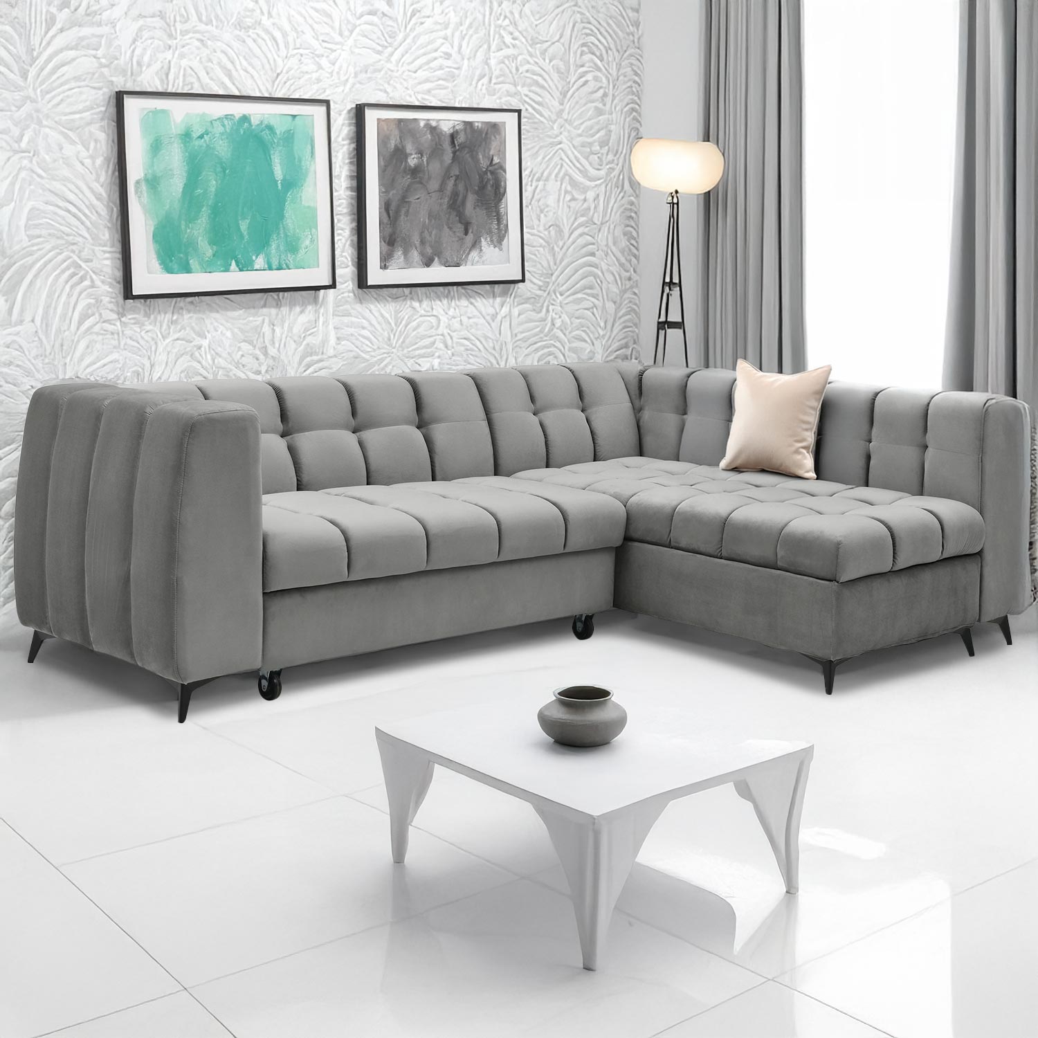Canapé d'angle convertible Chessy Velours Gris