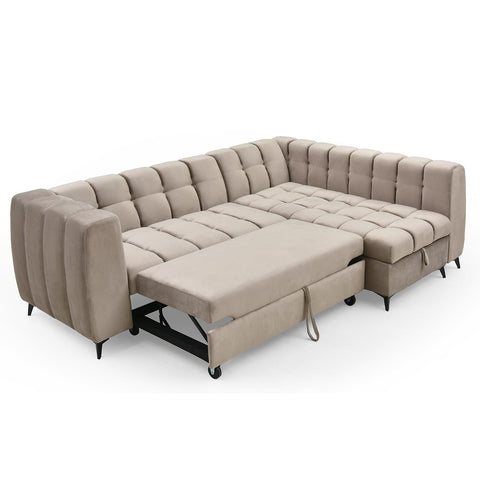 Canapé convertible Ciona velours taupe d'angle