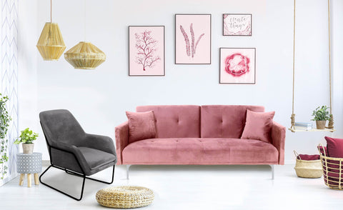 Sofá cama de 3 plazas Anterio de terciopelo rosa