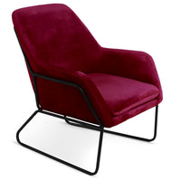 Fauteuil Claudio Velours Rouge pieds Métal Noir