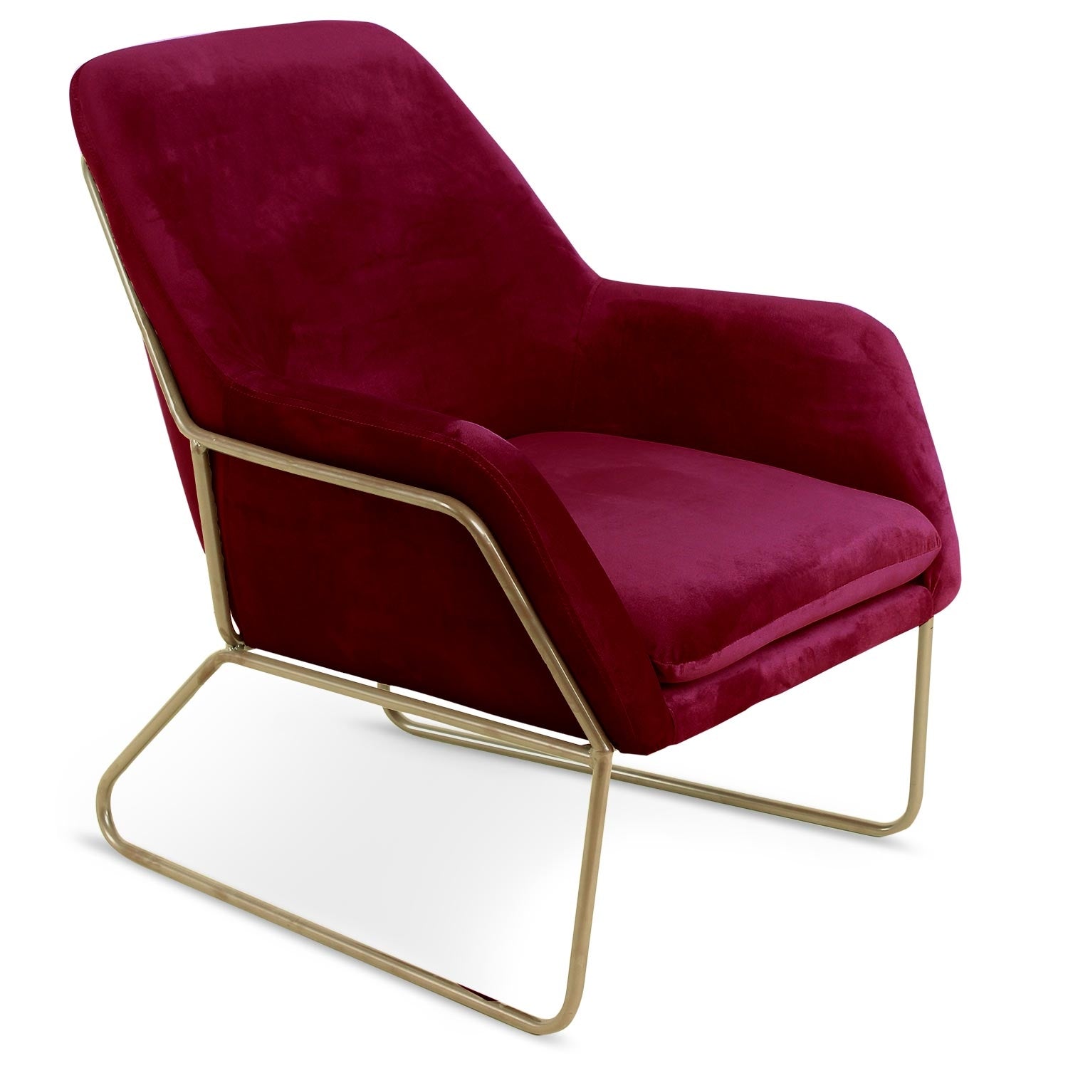 Fauteuil Claudio Velours Rouge pieds Métal Or