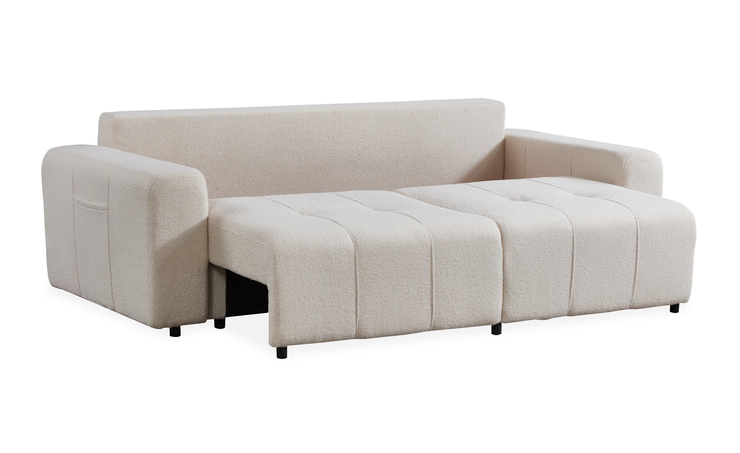 Canapé convertible 3 places Cloudy Tissu bouclette Crème