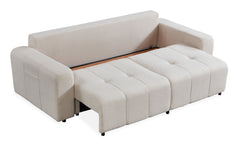 Canapé convertible 3 places Cloudy Tissu bouclette Crème