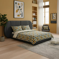 Lit coffre-complet avec tête de lit modulable Cocon 140x200cm Tissu Gris foncé