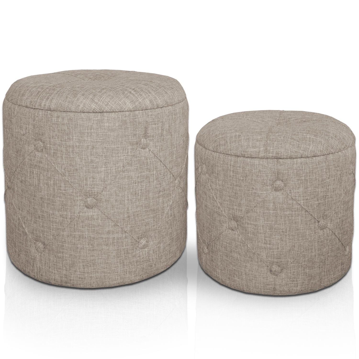 Set de 2 poufs ronds Colonia Tissu Beige