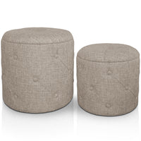 Ensemble de 2 poufs ronds en tissu beige