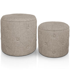 Set de 2 poufs ronds Colonia Tissu Beige