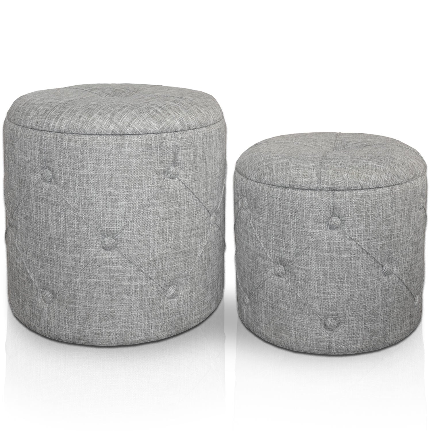 Set de 2 poufs ronds Colonia Tissu Gris 