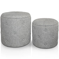 Ensemble de deux poufs ronds en tissu gris