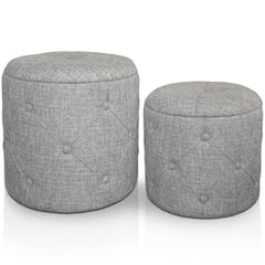 Set de 2 poufs ronds Colonia Tissu Gris 