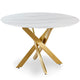 Table ronde en verre effet marbre blanc avec pieds en métal or