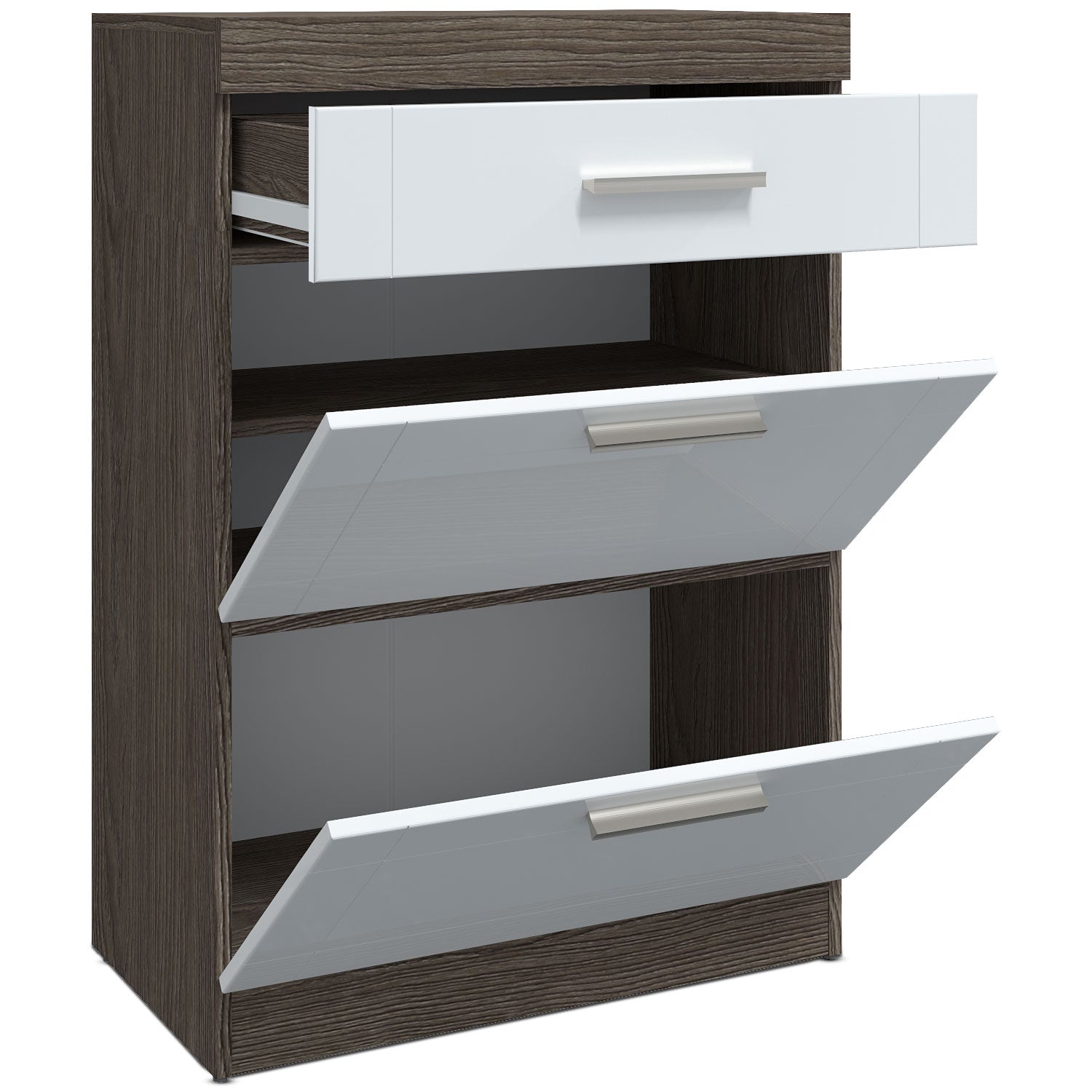 Commode 1 tiroir et 2 portes L70xH100cm Tenessil Chêne foncé et Blanc