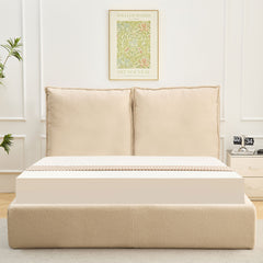 Lit-coffre sommier relevable Cartato 180x200 cm tissu bouclette beige