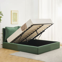 Lit-coffre sommier relevable Cartato velours vert 140x190cm