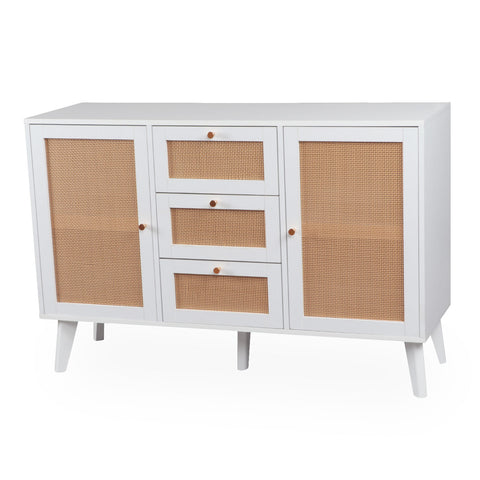 Buffet à cannage Carnes avec 3 tiroirs et 2 portes blanc L120cm
