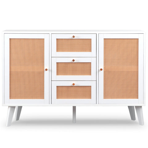 Buffet à cannage Carnes avec 3 tiroirs et 2 portes blanc L120cm