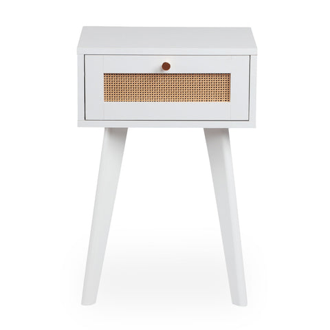 Table de chevet Carnes 1 tiroir cannage L40cm blanc