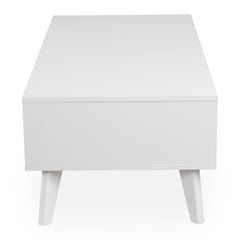 Table basse Carnes avec cannage et 2 tiroirs blanc 120 cm