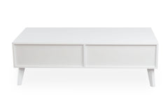 Table basse Carnes avec cannage et 2 tiroirs blanc 120 cm
