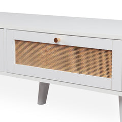 Table basse Carnes avec cannage et 2 tiroirs blanc 120 cm