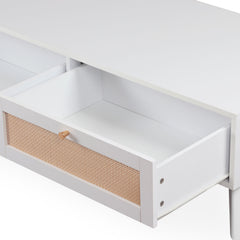 Table basse Carnes avec cannage et 2 tiroirs blanc 120 cm
