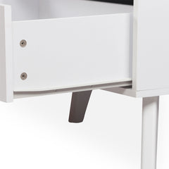 Table basse Carnes avec cannage et 2 tiroirs blanc 120 cm