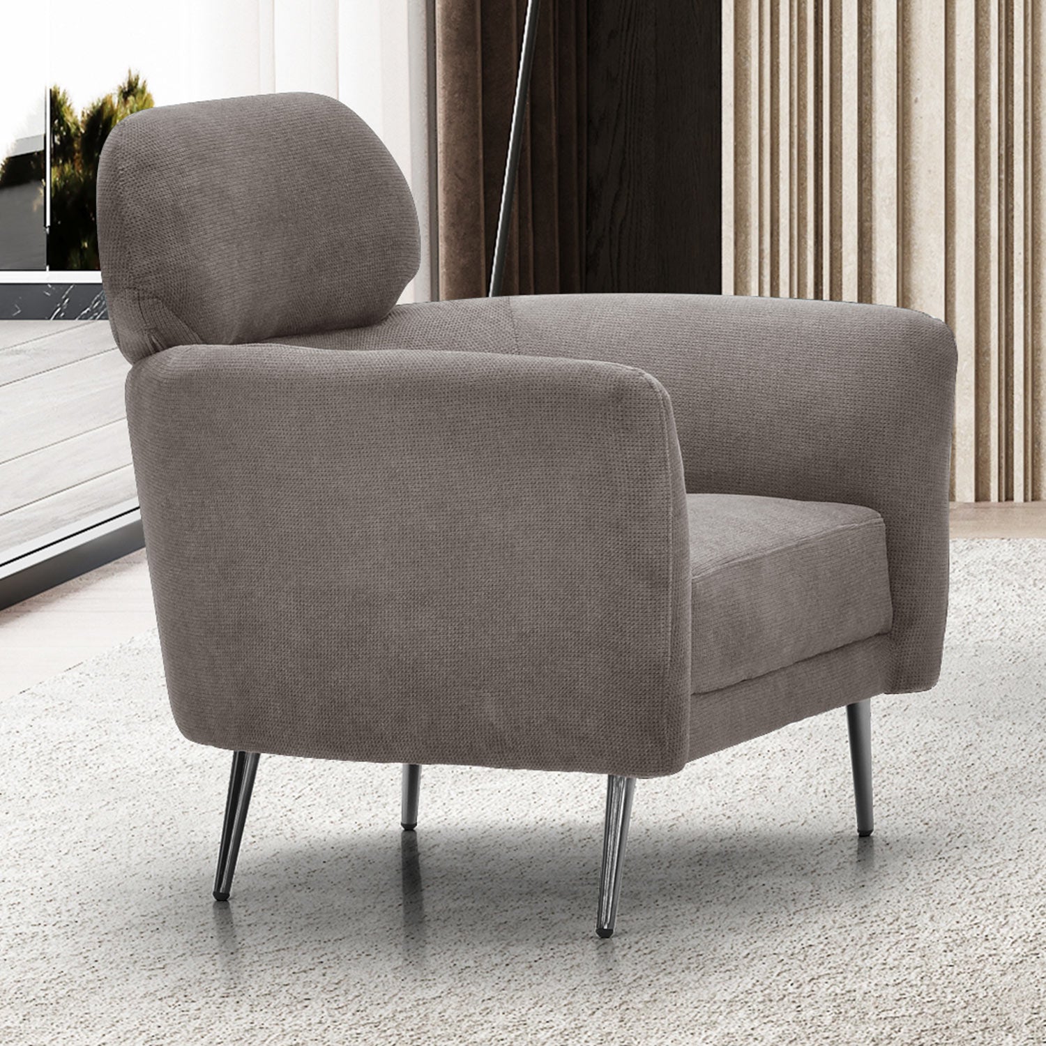 Fauteuil moderne avec haut dossier Damigal Tissu doux Gris taupe