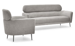 Canapé 3 places Bonkou avec haut dossier en tissu doux gris