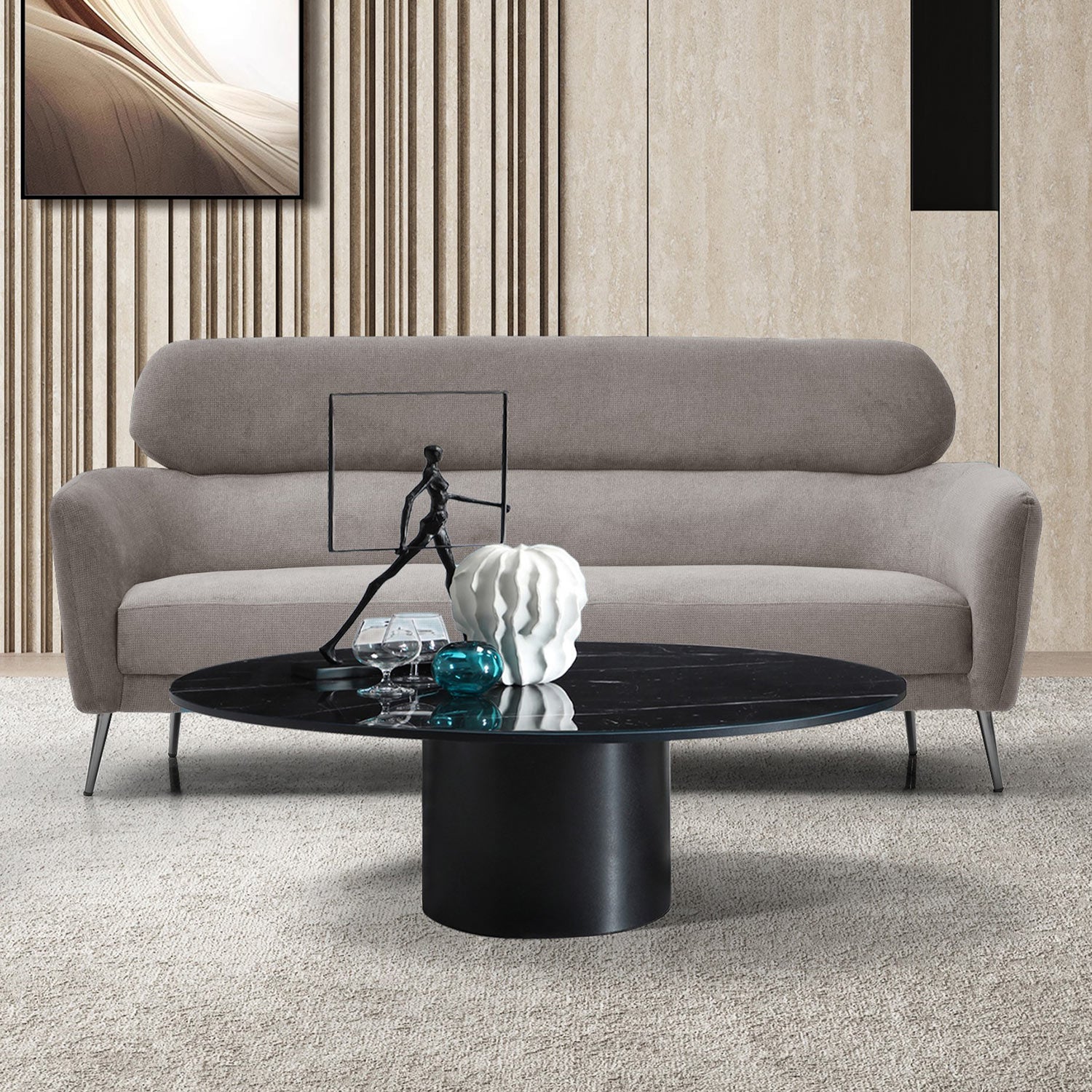 Canapé 3 places moderne avec haut dossier Damigal Tissu doux Gris taupe