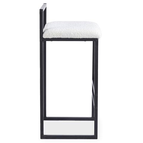 Tabouret de bar en métal noir Brillo et tissu bouclette crème