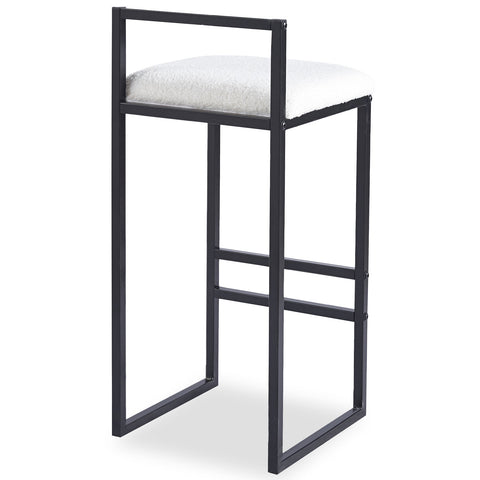 Tabouret de bar en métal noir Brillo et tissu bouclette crème