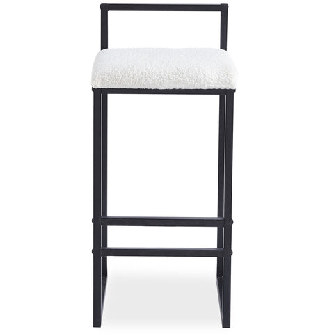 Tabouret de bar en métal noir Brillo et tissu bouclette crème
