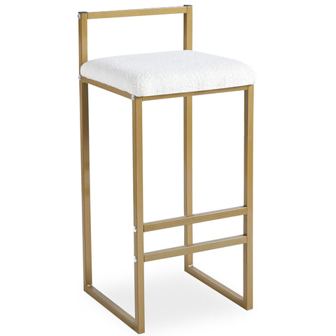 Tabouret de bar en métal et tissu bouclette Brillo or et crème
