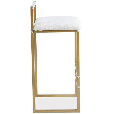 Tabouret de bar en métal et tissu bouclette Brillo or et crème