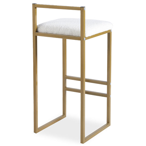 Tabouret de bar en métal et tissu bouclette Brillo or et crème